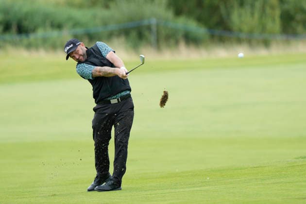 BALMEDIE, SCOTLAND - AUG 22: Andy Sullivan (ENG) plays from the tenth fairway during Round 3 at the 2026 Nexo Championship at the Trump International Golf Links, Balmedie on August 22, 2026 in Aberdeenshire, Scotland The 2026 Nexo Championship