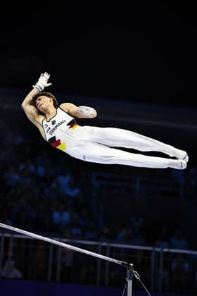 Radomyr Stelmakh, GER, during seniors horizontal bar final at 2026 Europeans in Zagreb; 22 08 2026; *** Radomyr Stelmakh, GER, during the senior horizontal bar final at the 2026 European Championships in Zagreb on August 22, 2026 