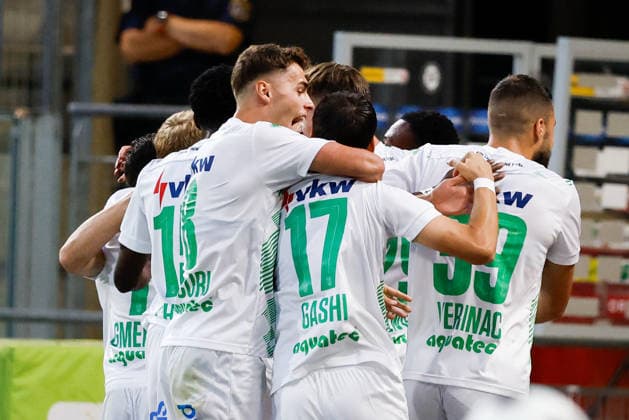 SOCCER - BL, Sturm vs A.Lustenau GRAZ,AUSTRIA,22.AUG.26 - SOCCER - ADMIRAL Bundesliga, SK Sturm Graz vs SC Austria Lustenau. Image shows the rejoicing of Austria Lustenau.  GEPAxpictures xJamesxDoak