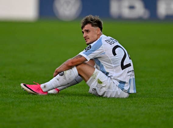 22.08.2026, Fussball DFB-Pokal 2026 27, 1.Runde, TSV 1860 München - Holstein Kiel, im Stadion an der Grünwalderstrasse in München, Mark Gevorgyan (1860 München) am Boden ***DFL and DFB regulations prohibit any use of photographs as image sequences and or quasi-video.*** *** August 22, 2026, Soccer: 2026–27 DFB Cup, First Round, TSV 1860 Munich vs. Holstein Kiel, at the Grünwalderstrasse Stadium in Munich, Mark Gevorgyan, 1860 Munich down ***DFL and DFB regulations prohibit any use of photographs as image sequences and or quasi-video***