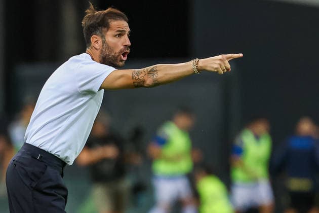Cesc Fabregas, head coach of Como 1907, reacts during the Serie A 2026 2027 football match between Udinese Calcio and Como 1907 at Friuli Bluenergy stadium in Udine (Italy), August 22nd, 2026. CesarexPurini