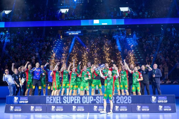 Jubel, Celebration, Freude, Emotion, Feier, Champions, SC Magdeburg vs. Füchse Berlin, Handball, HBL, REXEL SUPER CUP, 2026, 22.08.2026 Munich SAP Garden Germany Copyright: xPFA BjörnxKeckerx