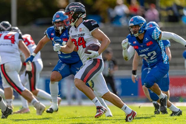 Kevin Joosten (WR, Duesseldorf Panther, 84) GER, Allgaeu Comets vs Duesseldorf Panther, American Football, GFL, Saison 2026, Week 16, 22.08.2026 GER, Allgaeu Comets vs Duesseldorf Panther, American Football, GFL, Saison 2026, Week 16, 22.08.2026 Kempten *** Kevin Joosten, WR, Düsseldorf Panthers, 84 GER, Allgäu Comets vs. Düsseldorf Panthers, American Football, GFL, 2026 Season, Week 16, August 22, 2026 GER, Allgäu Comets vs. Düsseldorf Panthers, American Football, GFL, 2026 Season, Week 16, August 22, 2026 Kempten Copyright: xEibner-Pressefoto FlorianxWolfx EP_FWF
