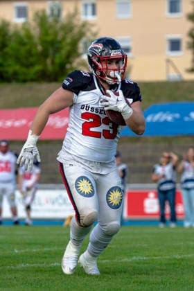 Thomas Rockel (RB, Duesseldorf Panther, 23) GER, Allgaeu Comets vs Duesseldorf Panther, American Football, GFL, Saison 2026, Week 16, 22.08.2026 GER, Allgaeu Comets vs Duesseldorf Panther, American Football, GFL, Saison 2026, Week 16, 22.08.2026 Kempten *** Thomas Rockel, RB, Düsseldorf Panthers, 23, GER, Allgäu Comets vs. Düsseldorf Panthers, American Football, GFL, 2026 Season, Week 16, August 22, 2026 GER, Allgäu Comets vs. Düsseldorf Panthers, American Football, GFL, 2026 Season, Week 16, August 22, 2026 Kempten Copyright: xEibner-Pressefoto FlorianxWolfx EP_FWF
