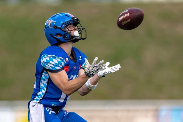 Otis Newbury (Allgaeu Comets, WR, 16) GER, Allgaeu Comets vs Duesseldorf Panther, American Football, GFL, Saison 2026, Week 16, 22.08.2026 GER, Allgaeu Comets vs Duesseldorf Panther, American Football, GFL, Saison 2026, Week 16, 22.08.2026 Kempten *** Otis Newbury, Allgäu Comets, WR, 16, GER, Allgäu Comets vs. Düsseldorf Panthers, American Football, GFL, 2026 Season, Week 16, August 22, 2026 GER, Allgäu Comets vs. Düsseldorf Panthers, American Football, GFL, 2026 Season, Week 16, August 22, 2026 Kempten Copyright: xEibner-Pressefoto FlorianxWolfx EP_FWF