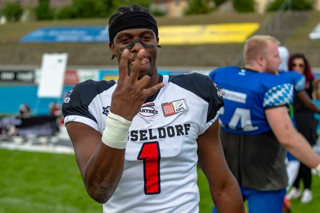 James Okike (WR, Duesseldorf Panther, 1) GER, Allgaeu Comets vs Duesseldorf Panther, American Football, GFL, Saison 2026, Week 16, 22.08.2026 GER, Allgaeu Comets vs Duesseldorf Panther, American Football, GFL, Saison 2026, Week 16, 22.08.2026 Kempten *** James Okike, WR, Düsseldorf Panthers, 1 GER, Allgäu Comets vs. Düsseldorf Panthers, American Football, GFL, 2026 Season, Week 16, August 22, 2026 GER, Allgäu Comets vs. Düsseldorf Panthers, American Football, GFL, 2026 Season, Week 16, August 22, 2026 Kempten Copyright: xEibner-Pressefoto FlorianxWolfx EP_FWF