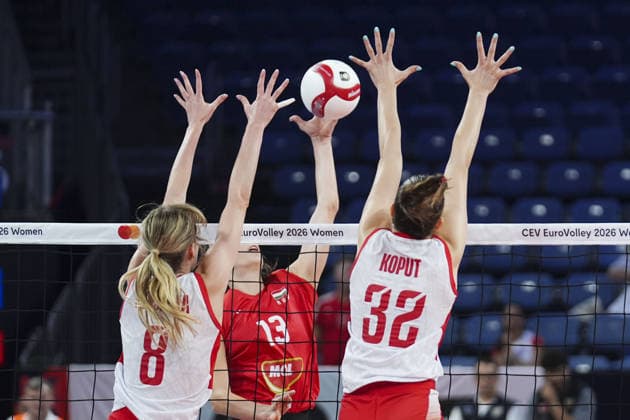 Hungary v Poland - CEV EuroVolley 2026 ISTANBUL, TURKIYE - AUGUST 22: Hungary player Nemeth Anett (13) competes with Poland s Piasecka Julita (8) during the opening Group A match of the CEV EuroVolley 2026 Women at Sinan Erdem Sports Hall, on August 22, 2026 in Istanbul, Turkiye. Bunyamin Celik Anadolu Istanbul Turkey. Editorial use only. Please get in touch for any other usage.  Copyright: x2026xAnadoluxBunyaminxCelikx