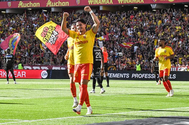 FOOTBALL : RC Lens vs AJ Auxerre - Ligue 1 - JournÃ e 1- 22 08 2026 Joie des joueurs du RC Lens aprÃ s le but de Franjo Ivanovic (RC Lens) LensFrance  Copyright: xBaptistexAutissierx