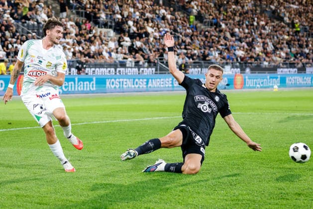 SOCCER - BL, Sturm vs A.Lustenau GRAZ,AUSTRIA,22.AUG.26 - SOCCER - ADMIRAL Bundesliga, SK Sturm Graz vs SC Austria Lustenau. Image shows Dominik Weixelbraun (A.Lustenau) and Petar Petrovic (Sturm).  GEPAxpictures xJamesxDoak