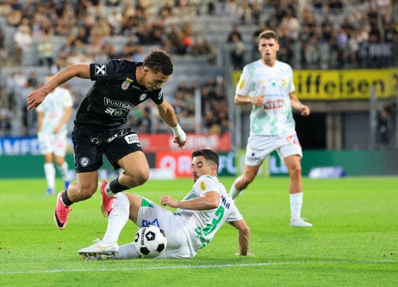 SOCCER - BL, Sturm vs A.Lustenau GRAZ,AUSTRIA,22.AUG.26 - SOCCER - ADMIRAL Bundesliga, SK Sturm Graz vs SC Austria Lustenau. Image shows Luca Weinhandl (Sturm) and Danilo Soares (A.Lustenau).  GEPAxpictures xWolfgangxGrebien