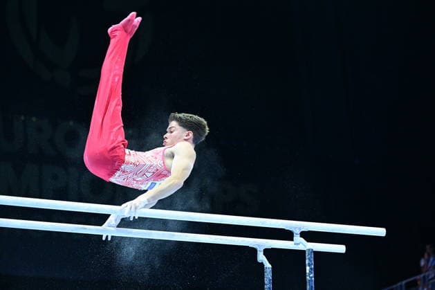 Zagreb, Croatia, 220826. 37th European Men s Artistic Gymnastics Championships, Individual Apparatus Finals at Arena Zagreb. In the photo: Parallel Bars, Atlan Dogan, Turkey. Photo: Ivana Grgic CROPIX Copyright: xxIvanaxGrgicx xCROPIXx disciplina_ruce22-220826