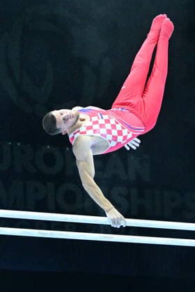 Zagreb, Croatia, 220826. 37th European Men s Artistic Gymnastics Championships, Individual Apparatus Finals at Arena Zagreb. In the photo: Parallel Bars, Illia Kovtun, Croatia. Photo: Ivana Grgic CROPIX Copyright: xxIvanaxGrgicx xCROPIXx disciplina_ruce27-220826