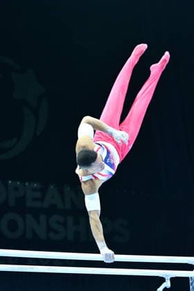 Zagreb, Croatia, 220826. 37th European Men s Artistic Gymnastics Championships, Individual Apparatus Finals at Arena Zagreb. In the photo: Parallel Bars, Joe Fraser, Great Britain. Photo: Ivana Grgic CROPIX Copyright: xxIvanaxGrgicx xCROPIXx disciplina_ruce2-220826