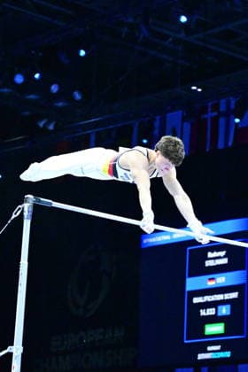 Zagreb, Croatia, 220826. 37th European Men s Artistic Gymnastics Championships, Individual Apparatus Finals at Arena Zagreb. In the photo: Horizontal Bar, Radomyr Stelmakh, Germany. Photo: Ivana Grgic CROPIX Copyright: xxIvanaxGrgicx xCROPIXx disciplina_preca1-220826