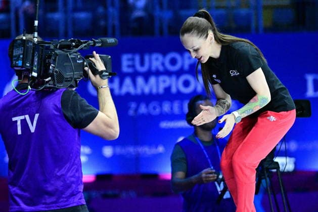 Zagreb, Croatia, 220826. 37th European Men s Artistic Gymnastics Championships, Individual Apparatus Finals at Arena Zagreb. In the photo: Iryna Nadiuk, coach Croatia. Photo: Ivana Grgic CROPIX Copyright: xxIvanaxGrgicx xCROPIXx disciplina_preca15-220826