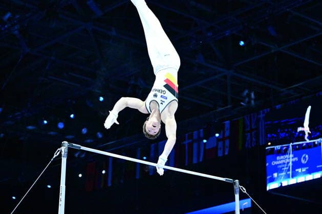 Zagreb, Croatia, 220826. 37th European Men s Artistic Gymnastics Championships, Individual Apparatus Finals at Arena Zagreb. In the photo: Horizontal Bar, Radomyr Stelmakh, Germany. Photo: Ivana Grgic CROPIX Copyright: xxIvanaxGrgicx xCROPIXx disciplina_preca2-220826