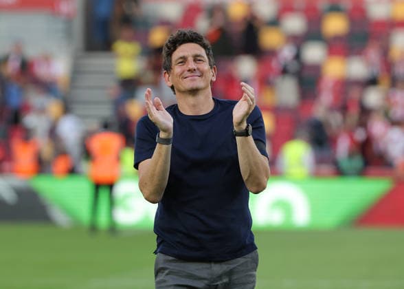 22nd August 2026; Gtech Community Stadium, Brentford, London, England; Premier League Football, Brentford versus Tottenham Hotspur; Brentford Manager Keith Andrews applauding the Brentford fans after the match JohnxPatrickxFletcher
