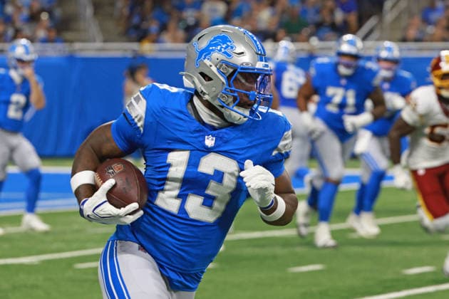 Washington Commanders vs Detroit Lions DETROIT,MICHIGAN-AUGUST 22: Wide receiver Jackson Meeks 13 of the Detroit Lions runs the ball during the first half of an NFL, American Football Herren, USA preseason football game between the Washington Commanders and the Detroit Lions in Detroit, Michigan USA, on Saturday, August 22, 2026 Detroit Michigan United States  Copyright: xJorgexLemusx originalFilename:lemus-washingt260822_npLSk.jpg