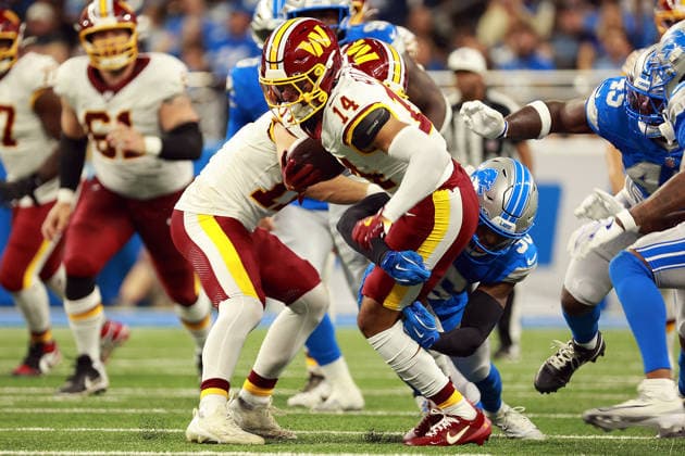 Washington Commanders vs Detroit Lions DETROIT,MICHIGAN-AUGUST 22: Washington Commanders wide receiver Antonio Williams (14) is tackled by Detroit Lions safety Chuck Clark (36) during the first half of an NFL, American Football Herren, USA preseason football game between the Washington Commanders and the Detroit Lions in Detroit, Michigan USA, on Saturday, August 22, 2026 Detroit Michigan United States  Copyright: xAmyxLemusx originalFilename:lemus-washingt260822_npq5s.jpg