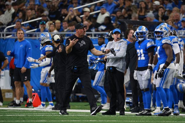 Washington Commanders vs Detroit Lions DETROIT,MICHIGAN-AUGUST 22: Head coach Dan Campbell of the Detroit Lionsd reacts on a play uring the first half of an NFL, American Football Herren, USA preseason football game between the Washington Commanders and the Detroit Lions in Detroit, Michigan USA, on Saturday, August 22, 2026 Detroit Michigan United States  Copyright: xJorgexLemusx originalFilename:lemus-washingt260822_npZiw.jpg