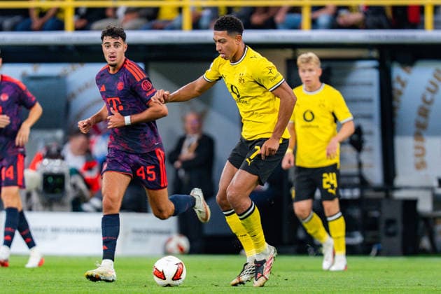 Supercup, Deutschland, Borussia Dortmund vs. FC Bayern München, 22.08.2026 im Signal Iduna Park Aleksandar Pavlovic Jobe Bellingham *** Super Cup, Germany, Borussia Dortmund vs. FC Bayern Munich, August 22, 2026, at Signal Iduna Park: Aleksandar Pavlovic, Jobe Bellingham Copyright: xBahhoxKarax