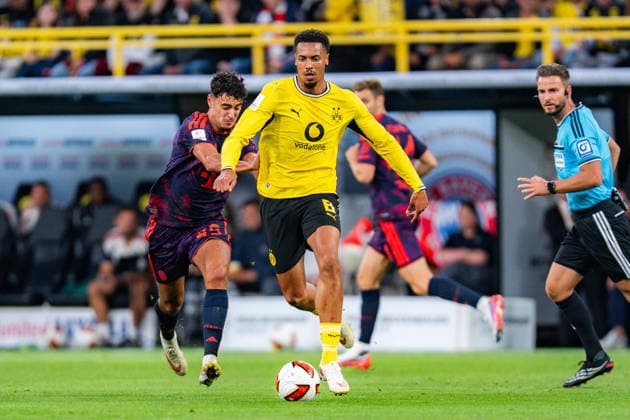 Supercup, Deutschland, Borussia Dortmund vs. FC Bayern München, 22.08.2026 im Signal Iduna Park Felix Nmecha Aleksandar Pavlovic *** Super Cup, Germany, Borussia Dortmund vs. FC Bayern Munich, August 22, 2026, at Signal Iduna Park: Felix Nmecha, Aleksandar Pavlovic Copyright: xBahhoxKarax