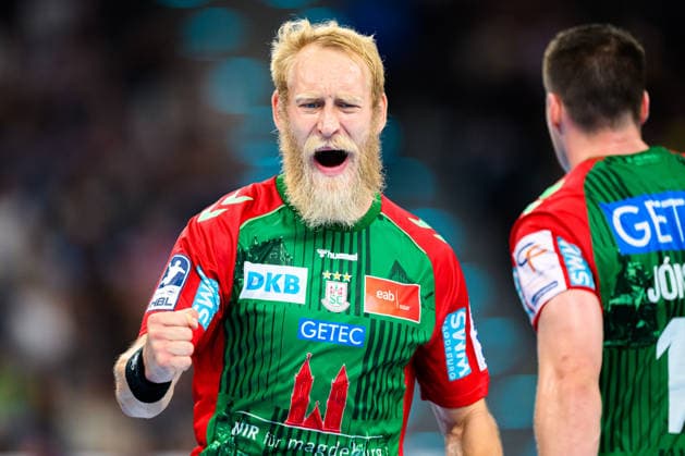 Muenchen: HBL Super Cup 2026 - SC Magdeburg - Fuechse Berlin Matthias Musche (SC Magdeburg) Jubel Freude Emotion Torjubel Torschuetze Torschütze Muenchen SAP Garden Bayern Deutschland *** Munich HBL Super Cup 2026 SC Magdeburg, Fuechse Berlin, Matthias Musche, SC Magdeburg, celebration, joy, emotion, goal celebration, goal scorers, goal scorer, Munich, SAP Garden, Bavaria, Germany