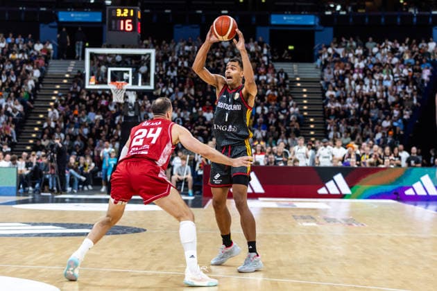 22.08.2026, GER, Turkish Airlines Supercup 2026, Hamburg, Finale, Deutschland-Kroatien Oscar Da Silva (Deutschland, 1), David Skara (Kroatien, 24) Hamburg Barclays Arena Hamburg Deutschland *** August 22, 2026, GER, 2026 Turkish Airlines Super Cup, Hamburg, Final, Germany vs. Croatia: Oscar Da Silva (Germany), 1; David Skara (Croatia), 24; Hamburg Barclays Arena, Hamburg, Germany