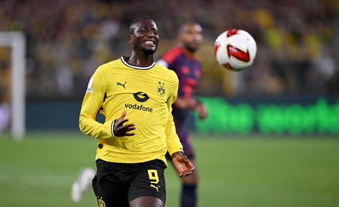 Fussball Supercup Saison 2026 2027 22.08.2026 Borussia Dortmund - FC Bayern Muenchen Serhou Guirassy (Borussia Dortmund) *** Soccer Super Cup, 2026–2027 Season, August 22, 2026: Borussia Dortmund vs. FC Bayern Munich, Serhou Guirassy, Borussia Dortmund