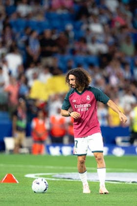 Spanish LaLiga EA Sports RCD Espanyol v Real Madrid CF in Cornella, Spain. Real Madrid player Marc Cucurella (17) warming up during LaLiga EA Sports match between RCD Espanyol and Real Madrid CF in RCDE Stadium, Cornella, Spain, on August 22, 2026. Cornella RCDE Stadium Barcelona Spain