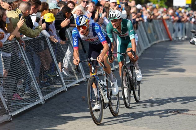 Radsport - LIDL DEUTSCHLAND TOUR 2026 - 22.08.26, 3. Etappe - HERXHEIM - BAD DÜRKHEIM, Tagessieger Giulio Pellizzari (ITA Red Bull - BORA - hansgrohe) und Gesamtführender Isaac del Toro (MEX UAE Team Emirates - XRG), - *** Cycling: LIDL GERMANY TOUR 2026, August 22, 2026, Stage 3: HERXHEIM to BAD DÜRKHEIM; Stage Winner: Giulio Pellizzari (ITA) Red Bull BORA hansgrohe; Overall Leader: Isaac del Toro (MEX) UAE Team Emirates XRG,