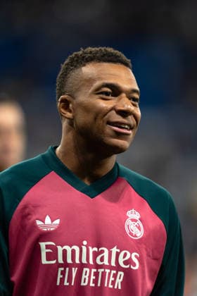Spanish LaLiga EA Sports RCD Espanyol v Real Madrid CF in Cornella, Spain. Real Madrid player Kylian Mbappe (10) reacts during LaLiga EA Sports match between RCD Espanyol and Real Madrid CF in RCDE Stadium, Cornella, Spain, on August 22, 2026. Cornella RCDE Stadium Barcelona Spain