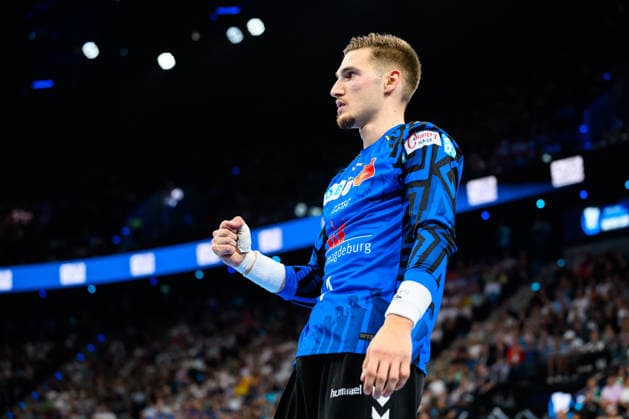 Muenchen: HBL Super Cup 2026 - SC Magdeburg - Fuechse Berlin Torhueter Dominik Kuzmanovic (SC Magdeburg) Jubel Freude Emotion Muenchen SAP Garden Bayern Deutschland *** Munich HBL Super Cup 2026 SC Magdeburg, Fuechse Berlin, Goalie Dominik Kuzmanovic, SC Magdeburg, Celebration, Joy, Emotion, Munich, SAP Garden, Bavaria, Germany