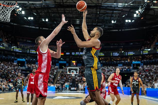 Basketball Hamburg 22.08.2026 Turkish Airlines Supercup 2026 Finale Deutschland (GER) - Kroatien (CRO) Johannes Thiemann (Deutschland, No.32) *** Basketball Hamburg, August 22, 2026 Turkish Airlines Supercup 2026 Final Germany (GER) vs. Croatia (CRO) Johannes Thiemann, Germany, No. 32