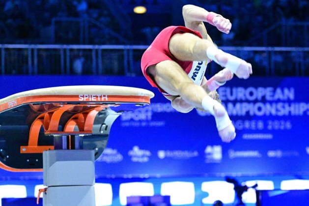 Zagreb, Croatia, 220826. 37th European Men s Artistic Gymnastics Championships, Individual Apparatus Finals at Arena Zagreb. Vault, Sebastian Sponevik, Norway. Photo: Ivana Grgic CROPIX Zagreb Croatia Copyright: xxIvanaxGrgicx disciplina_preskok20-220826