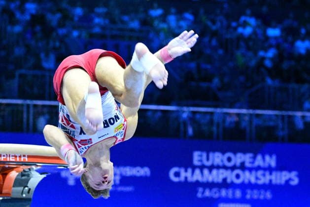 Zagreb, Croatia, 220826. 37th European Men s Artistic Gymnastics Championships, Individual Apparatus Finals at Arena Zagreb. Vault, Sebastian Sponevik, Norway. Photo: Ivana Grgic CROPIX Zagreb Croatia Copyright: xxIvanaxGrgicx disciplina_preskok21-220826