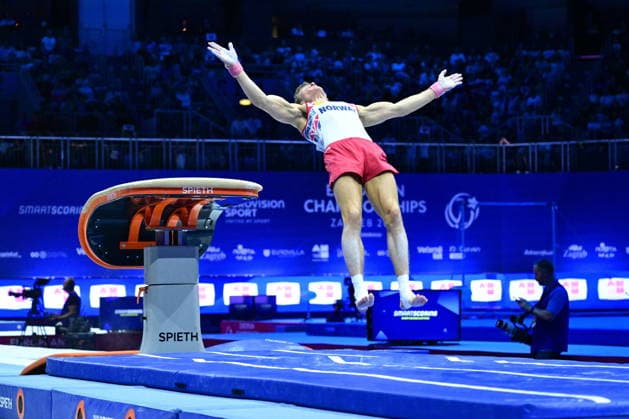Zagreb, Croatia, 220826. 37th European Men s Artistic Gymnastics Championships, Individual Apparatus Finals at Arena Zagreb. Vault, Sebastian Sponevik, Norway. Photo: Ivana Grgic CROPIX Zagreb Croatia Copyright: xxIvanaxGrgicx disciplina_preskok23-220826