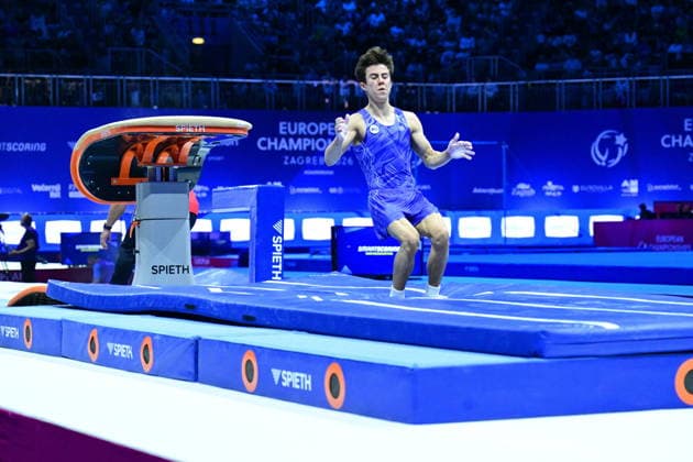 Zagreb, Croatia, 220826. 37th European Men s Artistic Gymnastics Championships, Individual Apparatus Finals at Arena Zagreb. Vault, Arsenii Dukhno. Photo: Ivana Grgic CROPIX Zagreb Croatia Copyright: xxIvanaxGrgicx disciplina_preskok27-220826