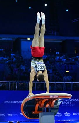 Zagreb, Croatia, 220826. 37th European Men s Artistic Gymnastics Championships, Individual Apparatus Finals at Arena Zagreb. Vault, Aleksei Usachev. Photo: Ivana Grgic CROPIX Zagreb Croatia Copyright: xxIvanaxGrgicx disciplina_preskok3-220826