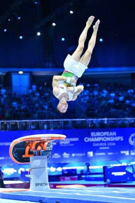Zagreb, Croatia, 220826. 37th European Men s Artistic Gymnastics Championships, Individual Apparatus Finals at Arena Zagreb. Vault, Daniel Trifonov, Bulgaria. Photo: Ivana Grgic CROPIX Zagreb Croatia Copyright: xxIvanaxGrgicx disciplina_preskok4-220826