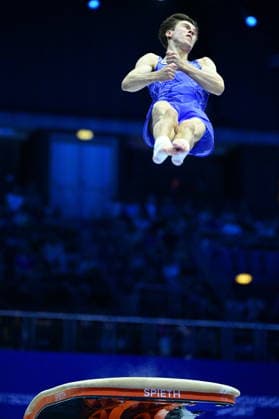 Zagreb, Croatia, 220826. 37th European Men s Artistic Gymnastics Championships, Individual Apparatus Finals at Arena Zagreb. Vault, Arsenii Dukhno. Photo: Ivana Grgic CROPIX Zagreb Croatia Copyright: xxIvanaxGrgicx disciplina_preskok7-220826