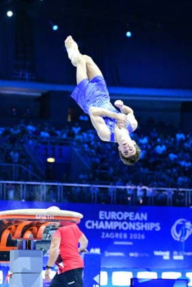 Zagreb, Croatia, 220826. 37th European Men s Artistic Gymnastics Championships, Individual Apparatus Finals at Arena Zagreb. Vault, Arsenii Dukhno. Photo: Ivana Grgic CROPIX Zagreb Croatia Copyright: xxIvanaxGrgicx disciplina_preskok8-220826