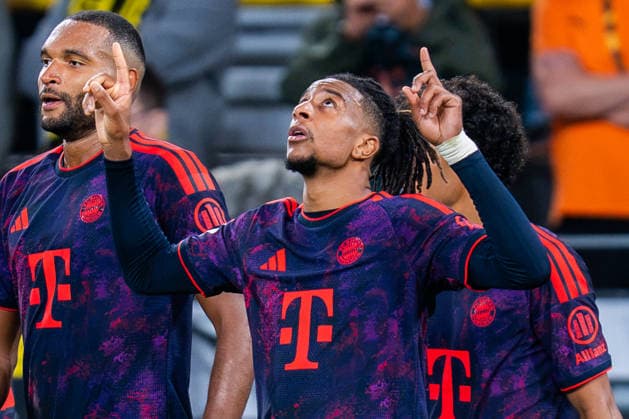 Supercup, Deutschland, Borussia Dortmund vs. FC Bayern München, 22.08.2026 im Signal Iduna Park Tor und Jubel zum 0:2 durch Michael Olise Jubel mit Harry Kane Joshua Kimmich Jonathan Tah Nathaniel Brown Aleksandar Pavlovic *** Super Cup, Germany, Borussia Dortmund vs. FC Bayern Munich, August 22, 2026, at Signal Iduna Park: Goal and celebration following Michael Olise s 0-2 goal; celebration with Harry Kane, Joshua Kimmich, Jonathan Tah, Nathaniel Brown, and Aleksandar Pavlovic Copyright: xBahhoxKarax
