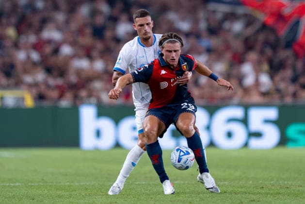 Genoa CFC v SSC Napoli - Serie A Enilive Rafa Marin of SSC Napoli and Lorenzo Colombo of Genoa CFC compete for the ball during the Serie A Enilive match between Genoa CFC and SSC Napoli at Luigi Ferraris Stadium on August 22, 2026 in Genoa, Italy Genoa Luigi Ferraris Stadium Liguria Italy Copyright: xGiuseppexMaffiax 260822SerieA_Genoa-Napoli_GM_06994