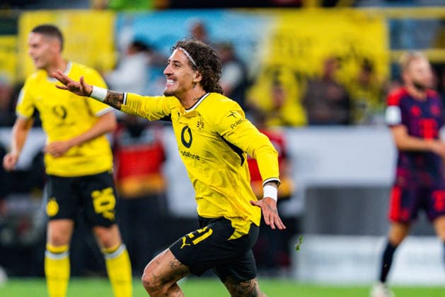 Supercup, Deutschland, Borussia Dortmund vs. FC Bayern München, 22.08.2026 im Signal Iduna Park Tor zum 1:2 durch Fabio Silva *** Super Cup, Germany, Borussia Dortmund vs. FC Bayern Munich, August 22, 2026, at Signal Iduna Park; Fabio Silva scored the goal that made it 1–2 Copyright: xBahhoxKarax