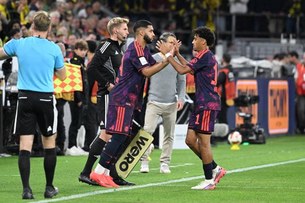 22.08.2026, xsltx, Fussball Franz Beckenbauer Supercup 2026, Borussia Dortmund - FC Ismael Saibari (FC Bayern Muenchen) Nathaniel Brown (FC Bayern Muenchen) (DFL DFB REGULATIONS PROHIBIT ANY USE OF PHOTOGRAPHS as IMAGE SEQUENCES and or QUASI-VIDEO) Dortmund *** August 22, 2026, xsltx, Soccer Franz Beckenbauer Super Cup 2026, Borussia Dortmund FC, Ismael Saibari, FC Bayern Munich, Nathaniel Brown, FC Bayern Munich, DFL, DFB. REGULATIONS PROHIBIT ANY USE OF PHOTOGRAPHS AS IMAGE SEQUENCES AND OR QUASI-VIDEO. Dortmund