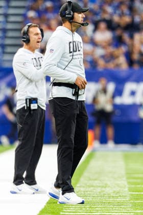 Aug 22, 2026; Indianapolis, Indiana, USA; Indianapolis Colts head coach Shane Steichen looks on during NFL, American Football Herren, USA preseason game action against the Atlanta Falcons at Lucas Oil Stadium. Mandatory Credit: -Cal Media Indianapolis USA - ZUMAc04_ 20260822_zma_c04_025 Copyright: xJohnxMersitsx