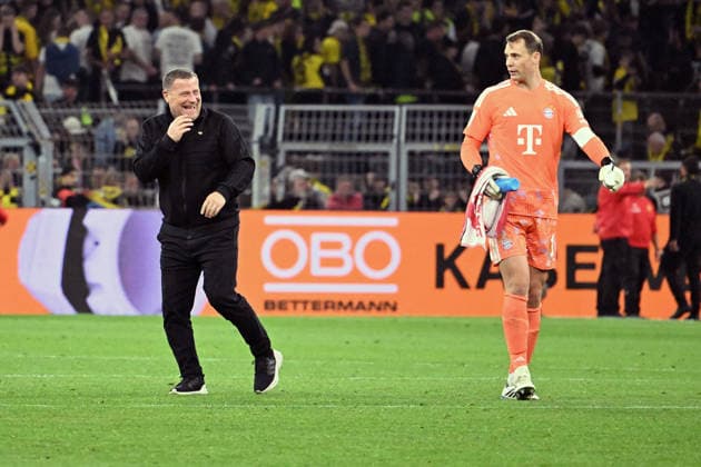 22.08.2026, xsltx, Fussball Franz Beckenbauer Supercup 2026, Borussia Dortmund - FC Bayern München v.l. Fußballfunktionär Vorstand Max Eberl (Bayern Muenchen) Manuel Neuer (FC Bayern Muenchen) (DFL DFB REGULATIONS PROHIBIT ANY USE OF PHOTOGRAPHS as IMAGE SEQUENCES and or QUASI-VIDEO) Dortmund *** August 22, 2026, xsltx, Soccer Franz Beckenbauer 2026 Super Cup, Borussia Dortmund, FC Bayern Munich, soccer official, sports director Max Eberl, Bayern Munich, Manuel Neuer, FC Bayern Munich, DFL, DFB. REGULATIONS PROHIBIT ANY USE OF PHOTOGRAPHS AS IMAGE SEQUENCES AND OR QUASI-VIDEO. Dortmund