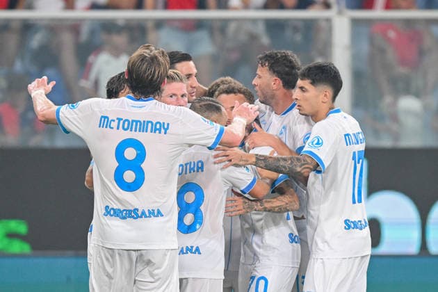 Napoli™s Kevin De Bruyne celebrates after scoring a goal for his team during the Serie A soccer match between Genoa and Napoli at the Luigi Ferraris Stadium in Genoa, Italy - Saturday, August 22, 2026. - Soccer .  Copyright: xTanoxPecoraro LaPressex