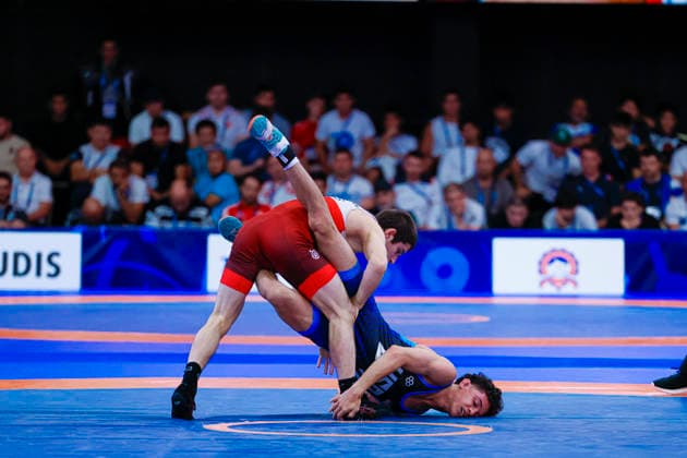 U20 World Championships 57kg FS - Magomed Rabazanovitch Magomedov (RUS) df. Isaiah Michael Cortez (USA) Bratislava Zhashtyk Arena Chuy Region Slovakia *** U20 World Championships, 57 kg Freestyle: Magomed Rabazanovitch Magomedov (RUS) defeated Isaiah Michael Cortez (USA) at the Zhashtyk Arena in Bratislava, Chuy Region, Slovakia Copyright: xKadirxCaliskanx Kadir Caliskan United World Wr